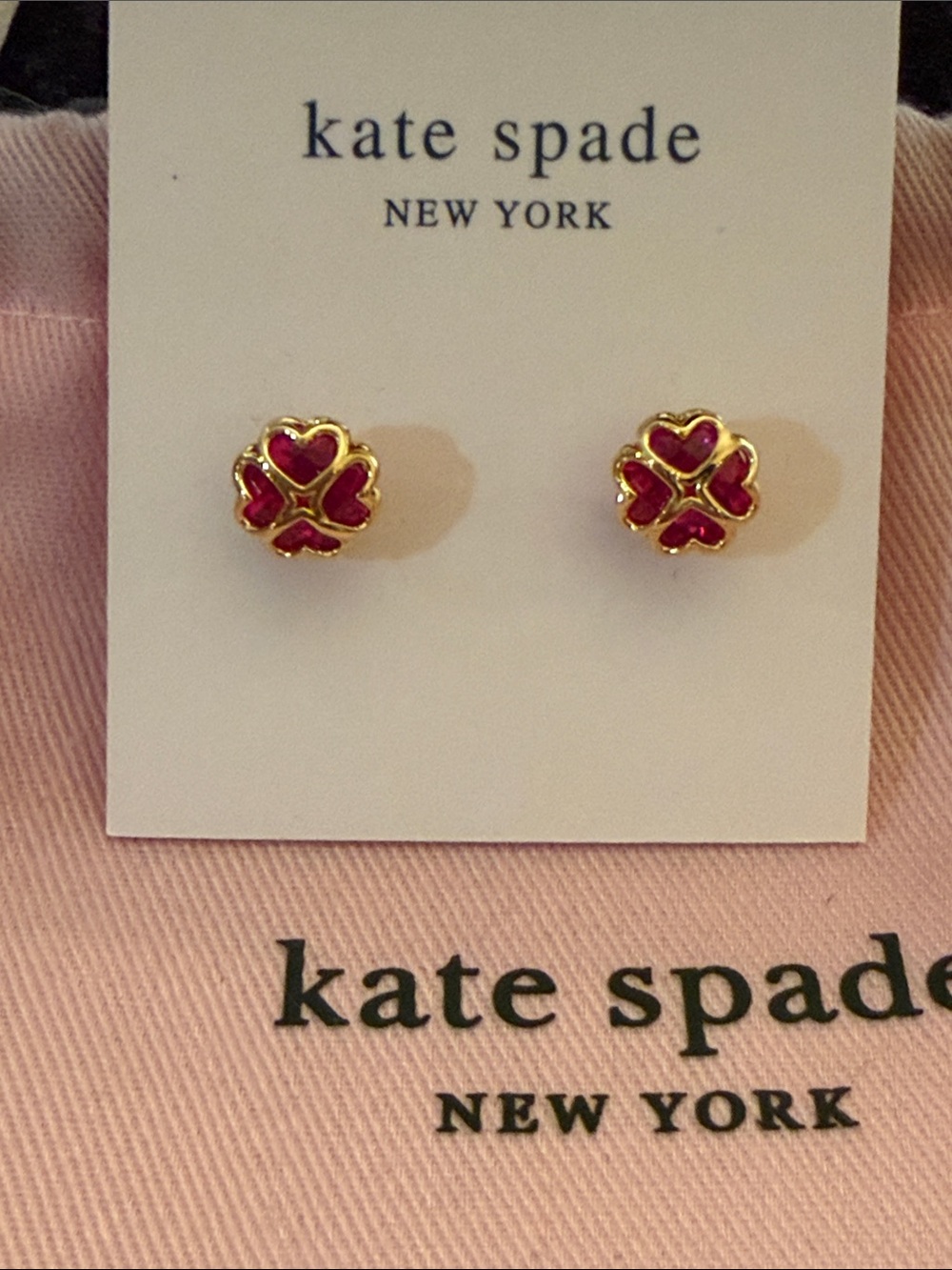 kate spade Kids Gold-Tone Pink Clover Heart Stud Earrings